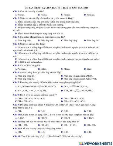 Ôn tập giữa học kì ii hoá 11
