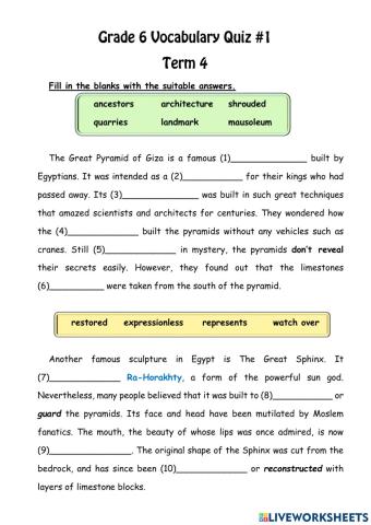 Grade 6 Vocabulary Quiz -1 Term 4