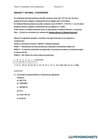 Conversion de decimal a binario y viceversa