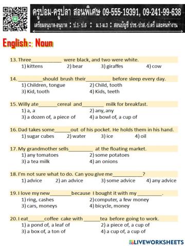 วิชาภาษาอังกฤษ เรื่อง คำนาม