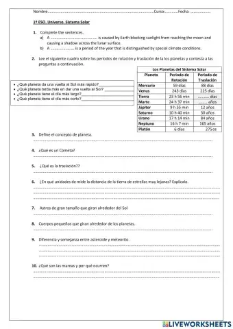 Universo Sistema Solar