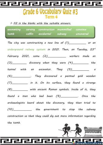 Grade 6 Vocabulary Quiz -3 Term 4