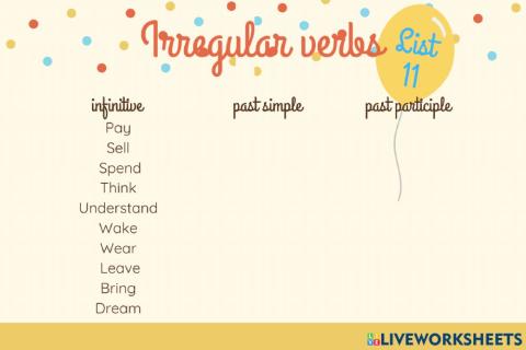 Irregular verbs test 11