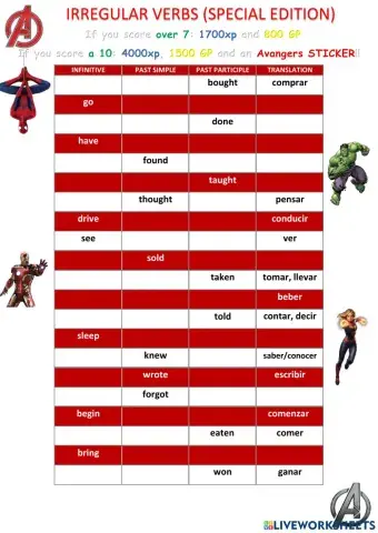 IRREGULAR VERBS TEST SPECIAL EDITION (1st and 2nd TERM)