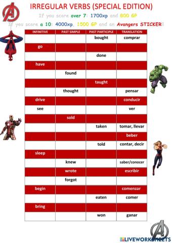 IRREGULAR VERBS TEST SPECIAL EDITION (1st and 2nd TERM)