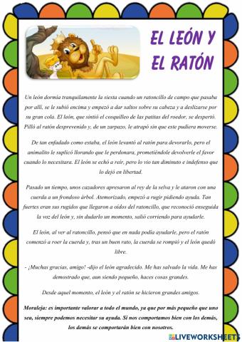 Comprensión lectora - Fábula