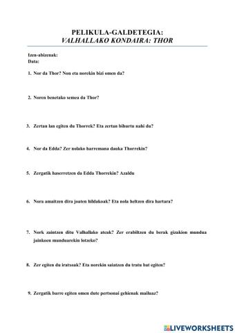 Pelikula-galdetegia: Thor Valhallako Kondaira