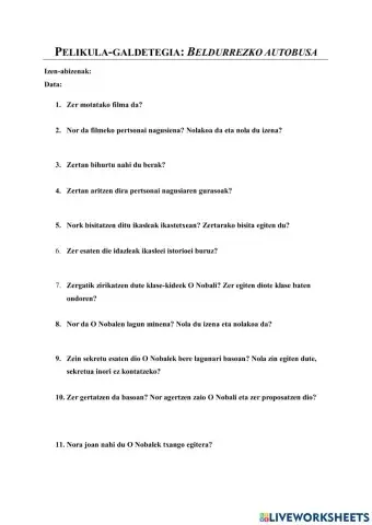 Pelikula-Galdetegia: Beldurrezko autobusa