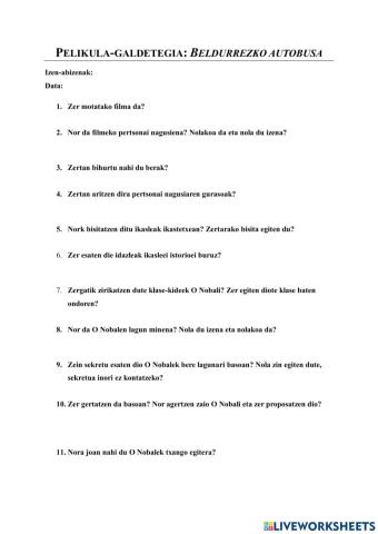 Pelikula-Galdetegia: Beldurrezko autobusa