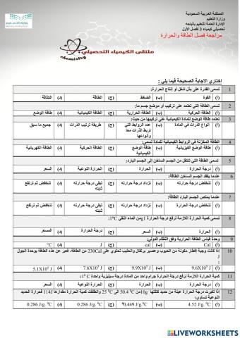 تحصيلي الفصل الثاني الطاقة والحرارة