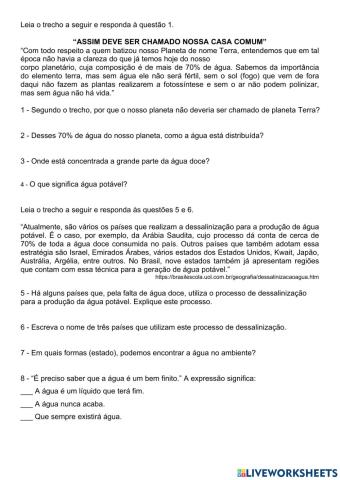 A água em nosso planeta