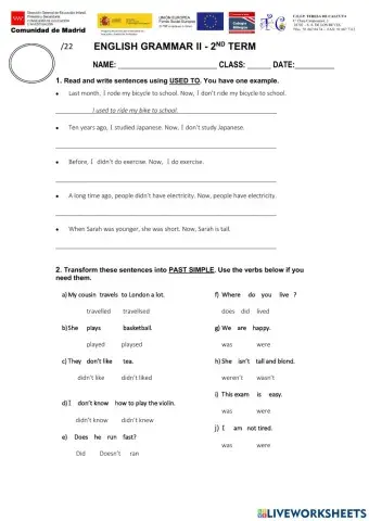 Grammar past simple test