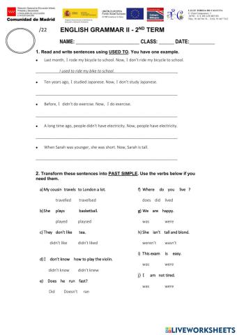 Grammar past simple test