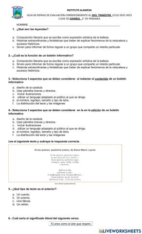 Repaso de español quinto 3er tri 22 23