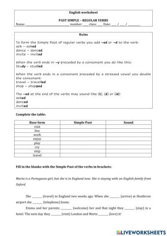 Regular verbs - past simple