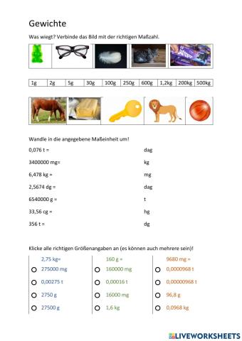 Arbeitsblatt: Gewichte