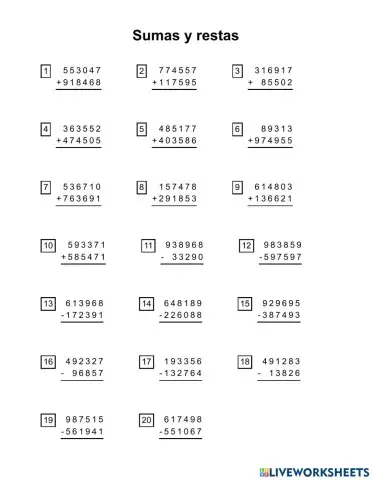 Adiciones y sustracciones