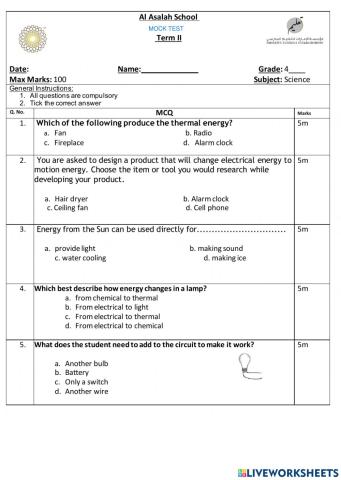Grade 4 mock test science