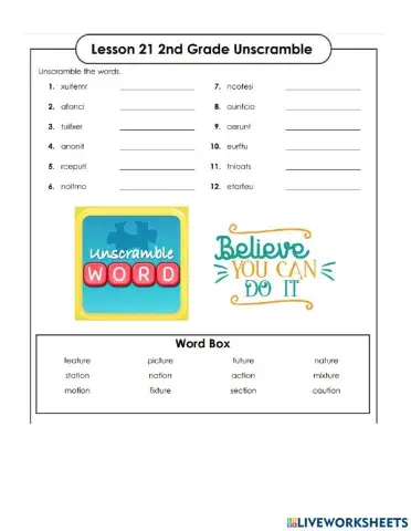 Lesson 21 UNSCRAMBLE 2nd Grade