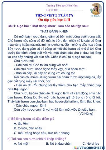Tiếng Việt 2 (Tuần 27)