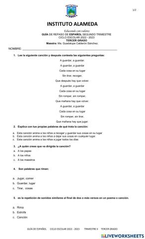 Repaso español 3 prim 3er trim