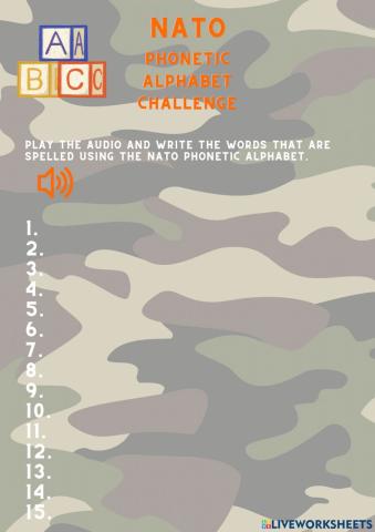 NATO phonetic alphabet challenge