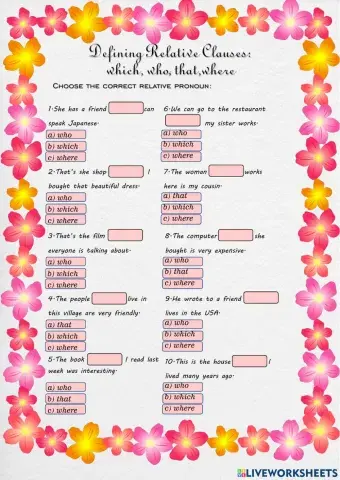 Defining Relative Clauses - who, that, which, where