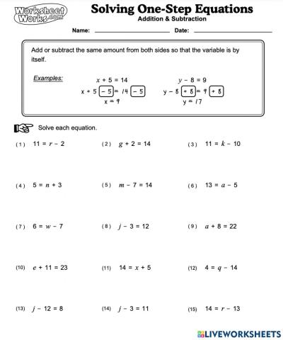 Solving 1 step equations (addition and subtraction)