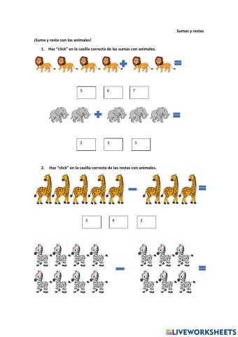 Sumas y restas con animales