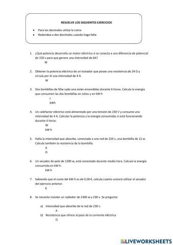 Problemas de potencia y energía