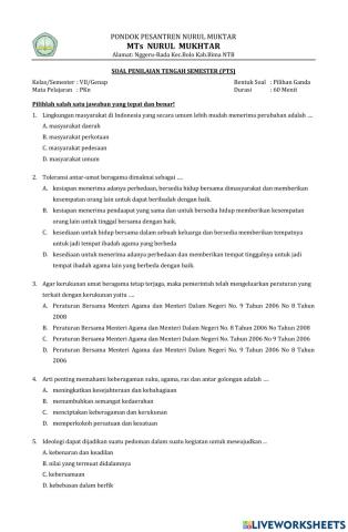 Soal pts pkn kelas 7