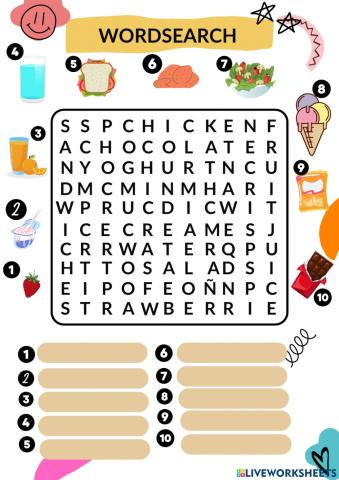 Wordsearch about food