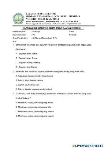 Soal pts prakarya kelas 7