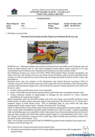 Pts ipa kelas 9 uptd smpn 1 bajuin