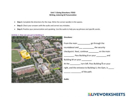 Unit 7- Giving Directions- ITESO  Writing, Listening - Pronunciation  Practice