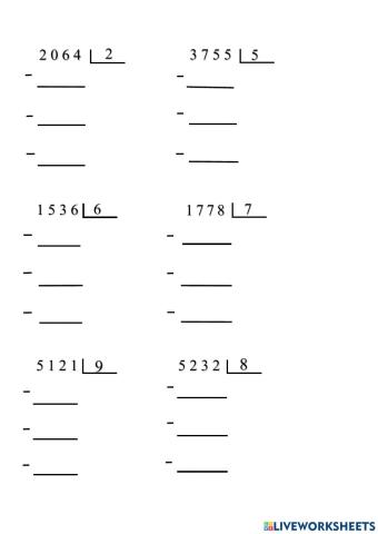 Divisiones Exactas (4 cifras por 1 cifra)