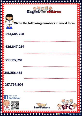 Cardinal numbers 2 to 9 digits EFC LORE FONSECA