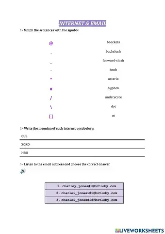 Internet & Email exercises