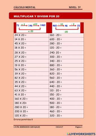 Multiplicar y dividir por 20