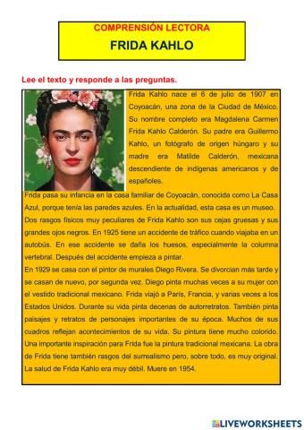 Comprensión lectora: Frida Kahlo
