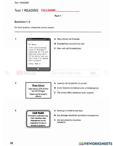 B1 reading part 1-2 test 1
