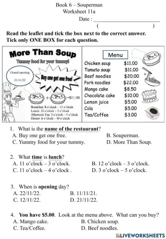 11a Multiple Choice Worksheet