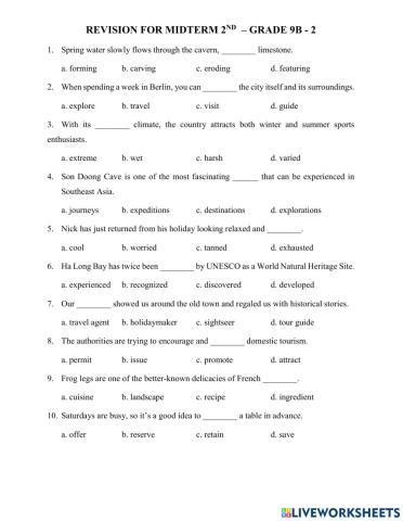 Revision for midterm 9B - 2