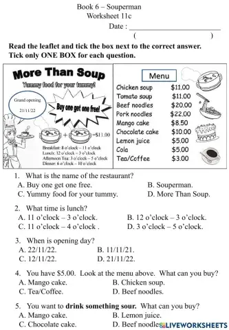 11c Extract information from a leaflet Worksheet
