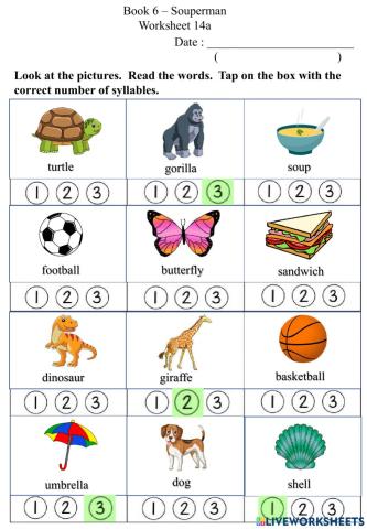 14a Syllables Worksheet