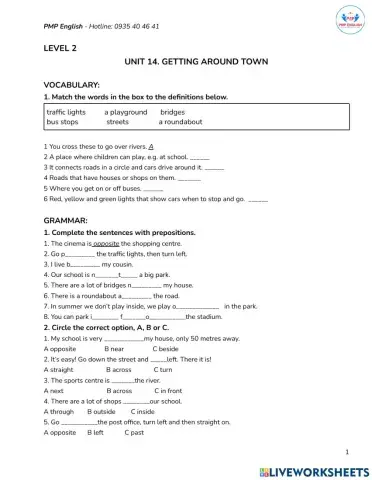 Prepare 2 - Unit 14.1 Around the town