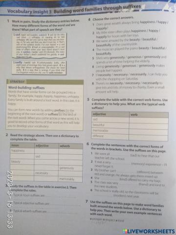 Insight. Unit 3. Building word families through suffixes