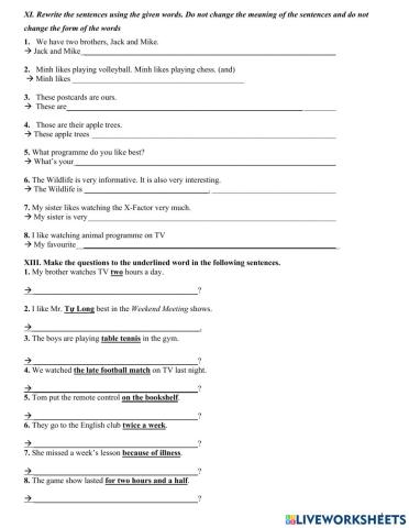 G6 U7-9 Tự luận đặt câu hỏi và viết lại câu