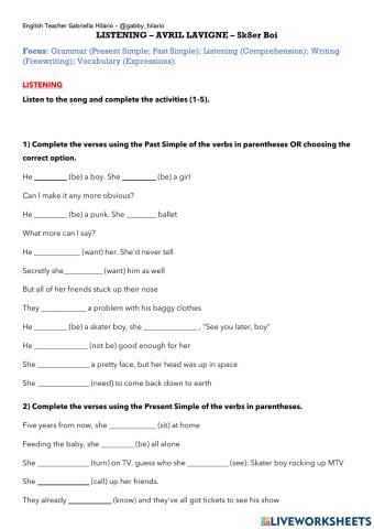 LISTENING – AVRIL LAVIGNE – Sk8er Boi