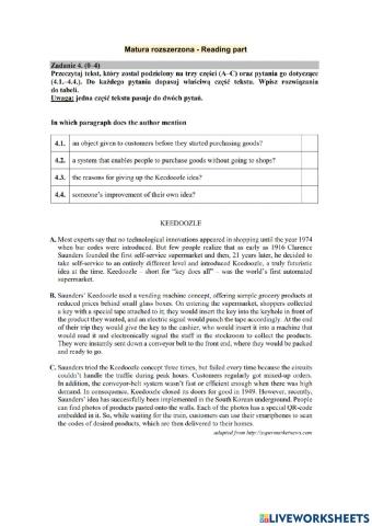 Matura rozszerzona Reading